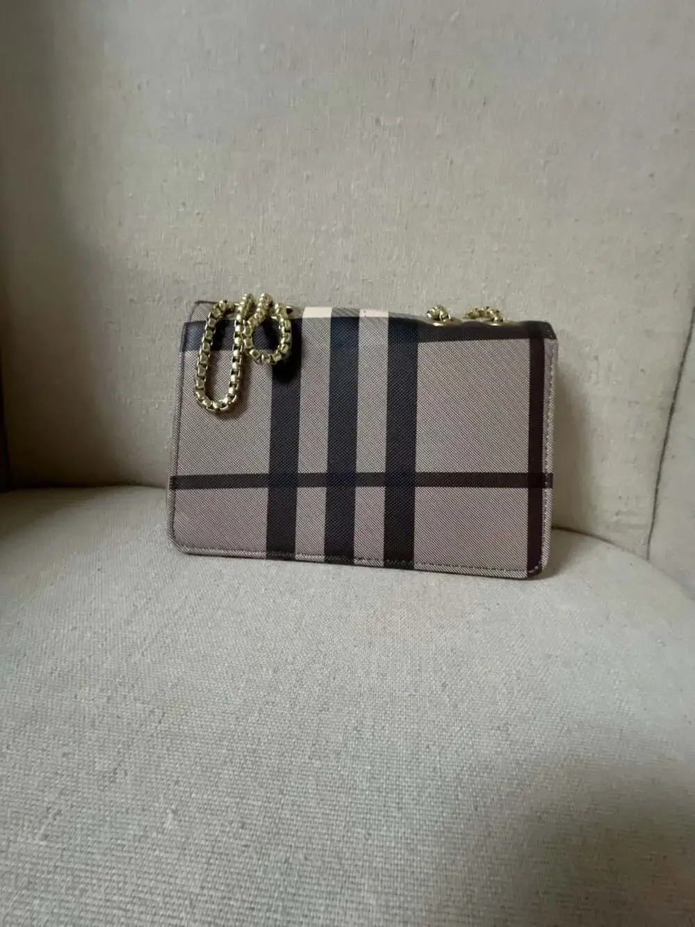 Burberry House Check Crossbody Bag with Chain Strap and Logo Plaque